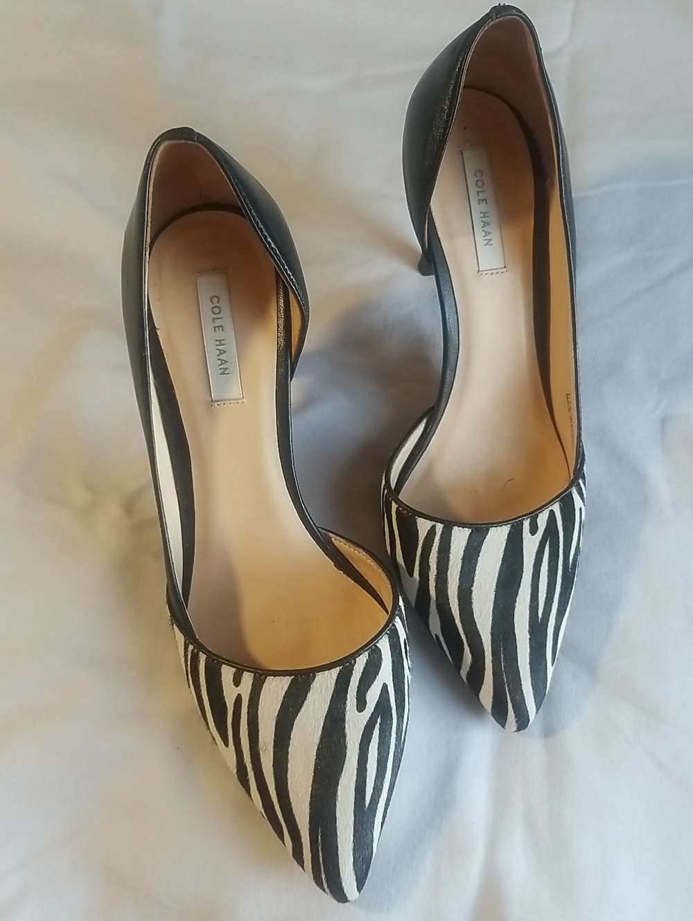 Cole Haan Black & White Zebra Calf Hair Print Pointed-Toe Pumps